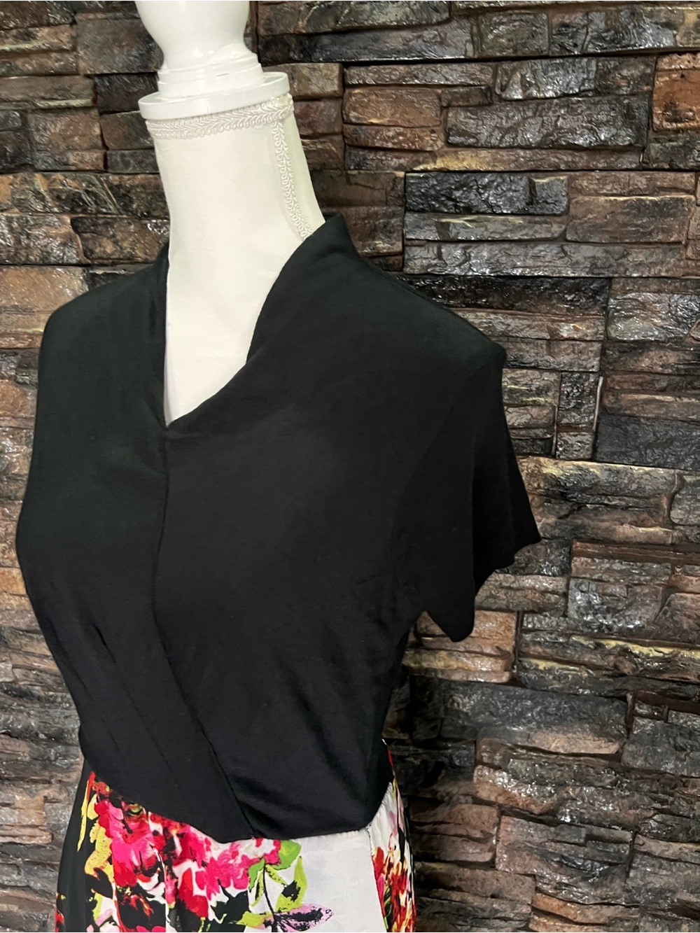 Anthropologie Black Top with Pink & White Floral Maxi Skirt - Picture 4 of 5